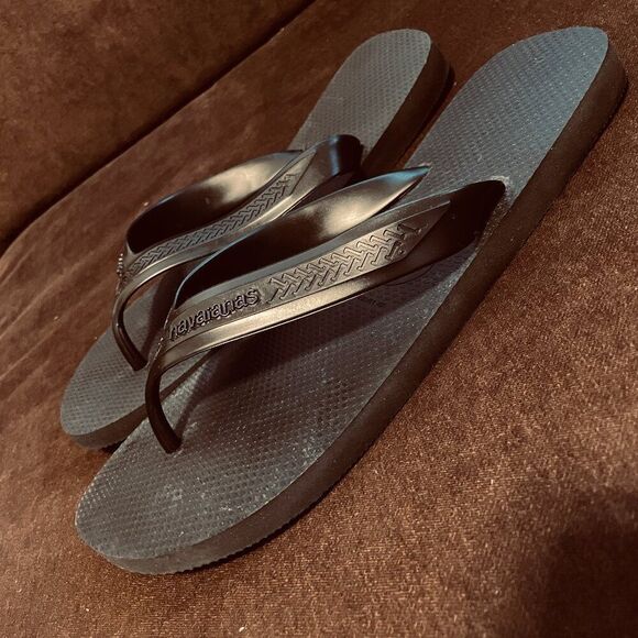 Super Rare Extra Wide Thong Straps Havaianas Mens Black 11/12 US 45/46 EUR - Picture 3 of 7